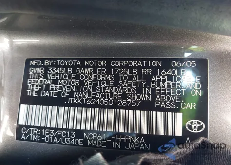 2005 Scion Xa из США, поврежденный, VIN JTKKT624050128757